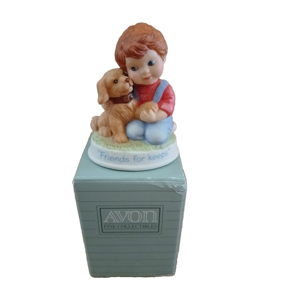 Avon Tender Memories Porcelain Figurine Boy with Dog Friends for Keeps